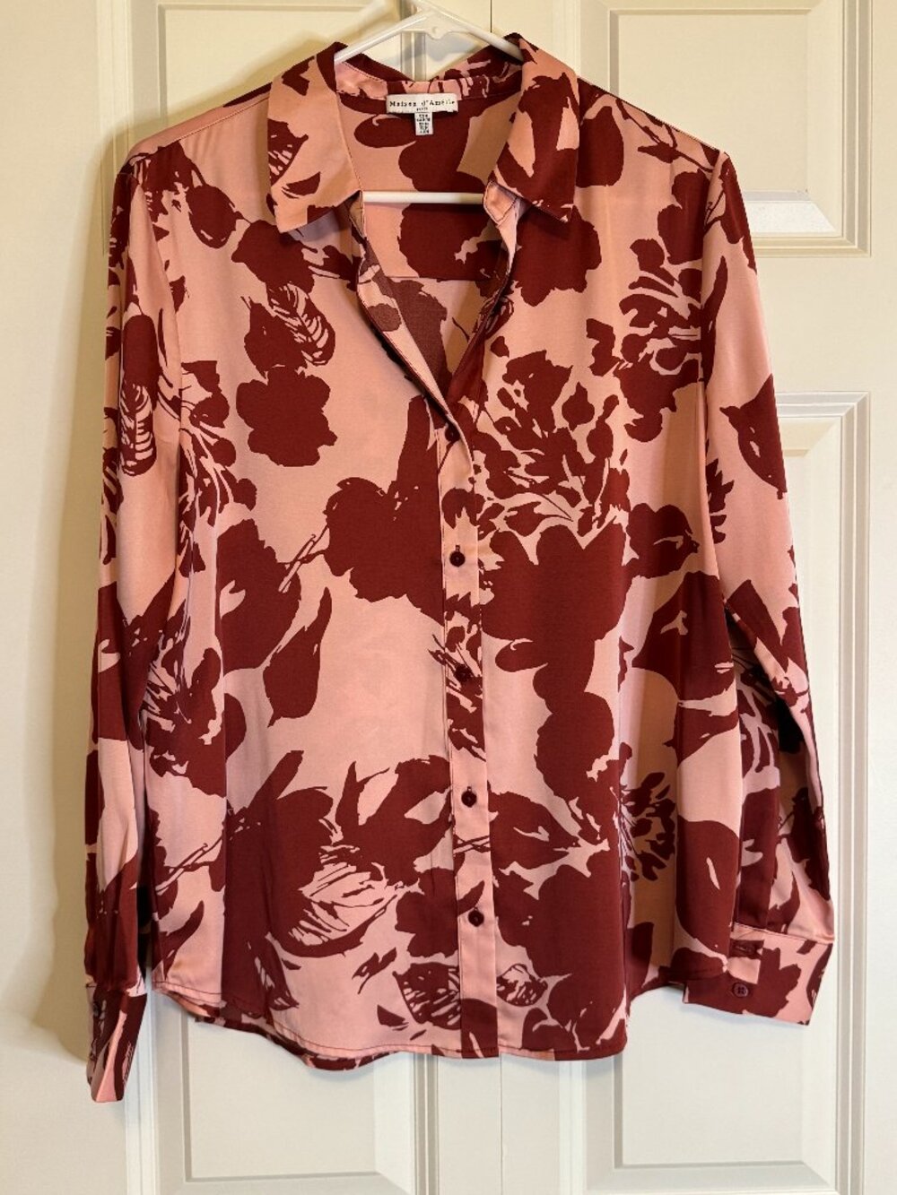 floral long-sleeve button-down blouse